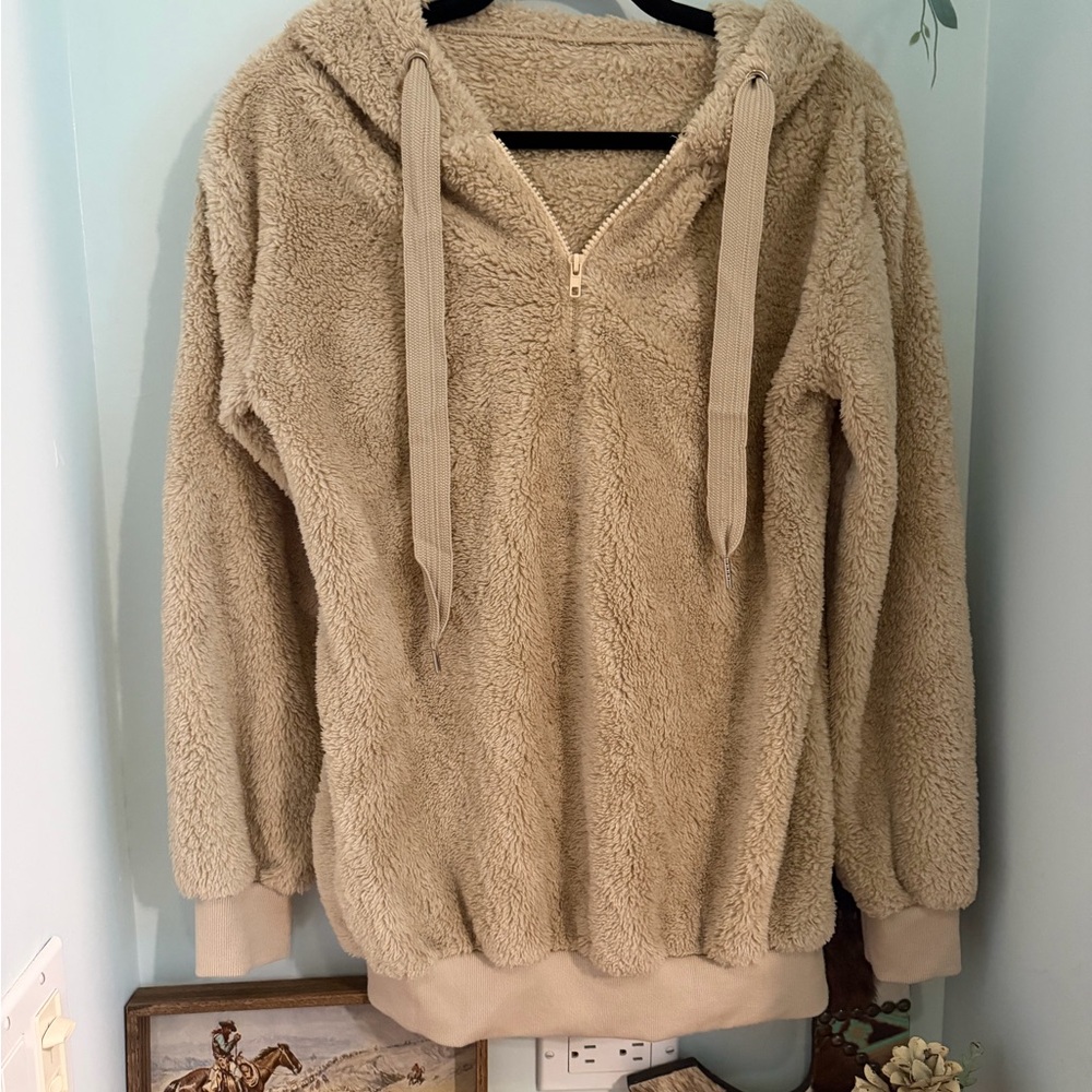 Cozy Women's Taupe Sherpa Hoodie Jacket